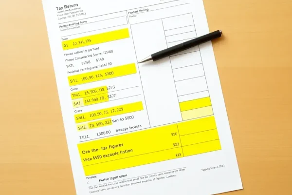 State Tax Refund Issues | TaxShield Service A state tax return document showing highlighted errors or missing information, with a cup of coffee and a pen on a desk, illustrating issues causing delays in the refund process.