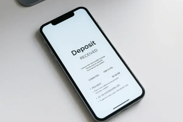 tax-refund-deposit-timeline A bank deposit slip and smartphone showing a tax refund deposit notification, symbolizing the timeline of IRS refund processing.